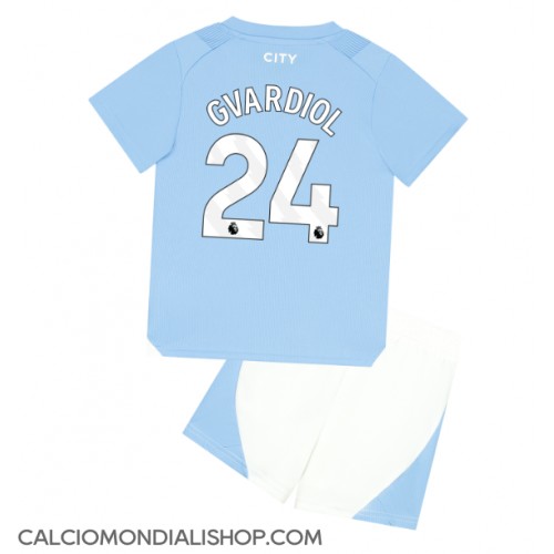 Maglie da calcio Manchester City Josko Gvardiol #24 Prima Maglia Bambino 2023-24 Manica Corta (+ Pantaloni corti)